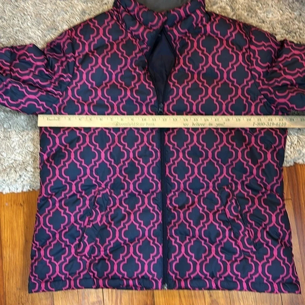 Lands End Girls Puffer Winter Jacket Size XL (18) Pink Navy Blue Down Filled